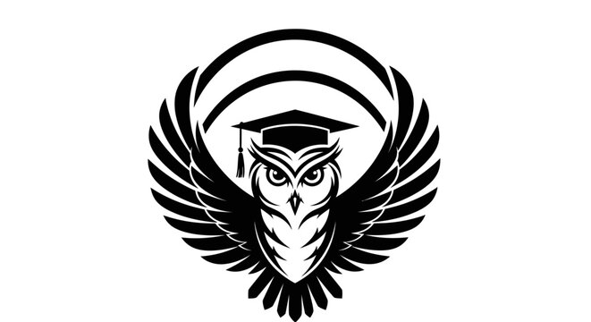 Owl wearing graduation cap with spread wings education logo
