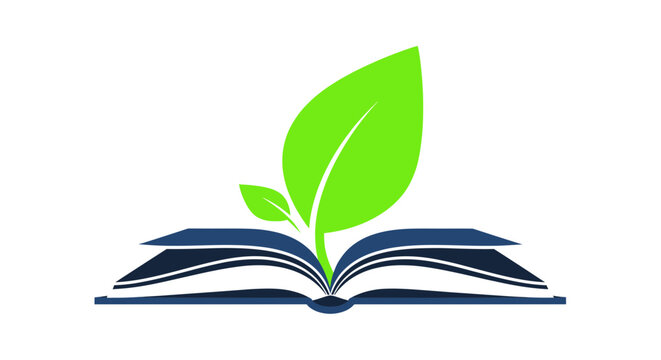 Green sprout growing from an open book, symbol of knowledge, growth, and learning