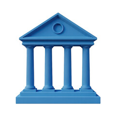Fototapeta premium Blue neoclassical building architectural icon with columns isolated on transparent background