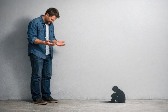 A person standing next to the shadow of another person, great for illustrating the concept of presence or absence