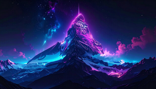 Neon mountain peak landscape