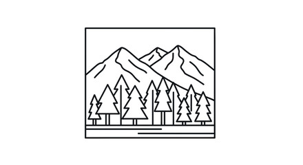Obraz premium Minimalist Mountain Landscape with Pine Trees - Vector Line Art
