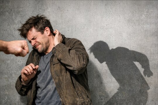 A person stands beside the shadow of another person, creating an intriguing scene