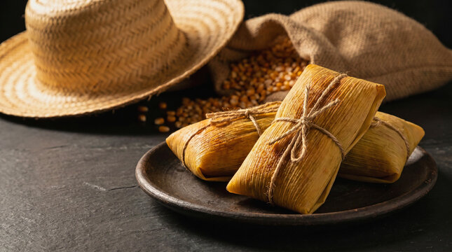 Fresh, traditional Brazilian pamonha wrapped in corn husks.