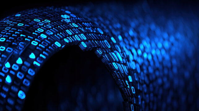Cybersecurity data encryption network fintech innovation security abstract blue binary code wave background for digital technology protection