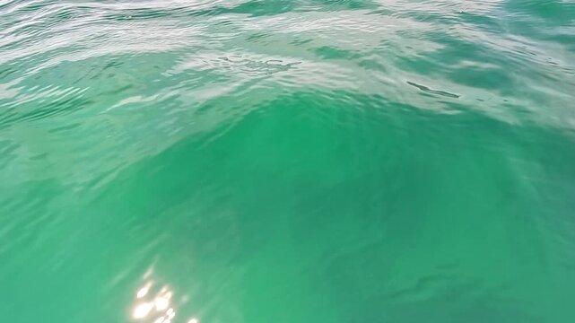 Water ocean ripples green emerald sea surface with gentle waves reflecting bright sunlight for a peaceful and serene tropical background