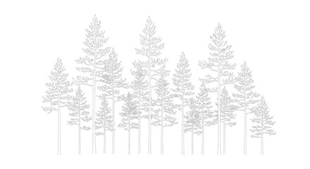 Obraz premium Minimalist Line Art of Pine Forest Silhouette, Nature Landscape Outline, Vector Trees