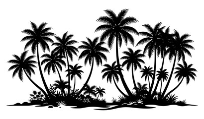 Tropical palm tree silhouette landscape with black coconut forest vector illustration set © Wahida