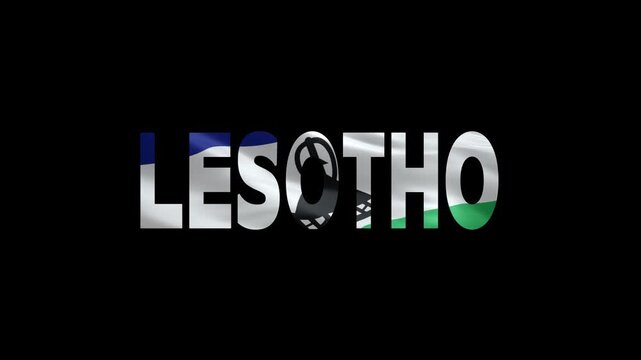 Lesotho country name with national flag colors and shield emblem on dark background