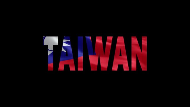 Taiwan flag design with pixelated texture on black background in bold 3D typography style