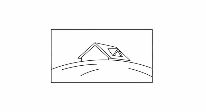 Minimalist Line Art of a House on a Hill with Dormer Window
