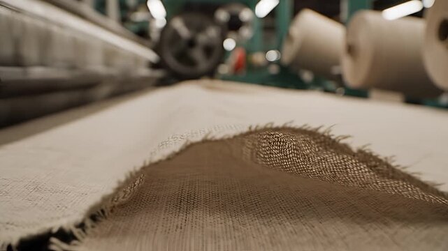 Closeup of a textile manufacturing process on a loom.