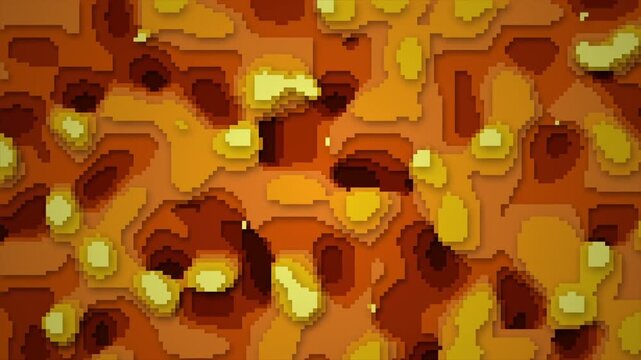 Orange Abstract Solid Background with Pixelated Topographic Layers, 8-Bit Digital Terrain Animation, Retro Motion Graphic Loop, Geometric Yellow and Brown Pattern 4k video