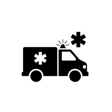 Emergency ambulance icon, black silhouette on white background