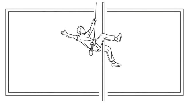 Man rappelling down a vertical wall with a rope, extreme sports, adventure, outdoor activity