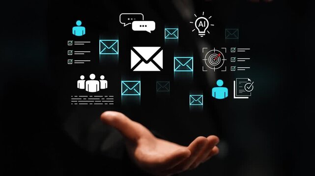 Modern Communication Concepts with Digital Icons Representing Email, Messaging, Artificial Intelligence, and User Interaction in a Business Environment Gluon.