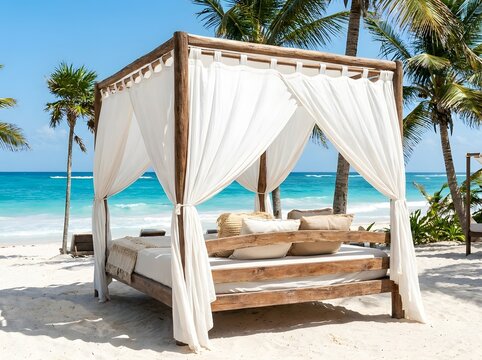 Beach canopy daybed with turquoise ocean view