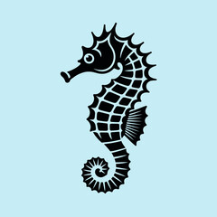 Black silhouette of a seahorse swimming. © Creative