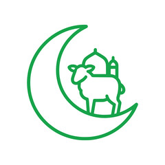 Minimal Eid al-Adha icon with crescent moon and symbolic elements. Clean flat SVG design ideal for Islamic celebrations, greetings, and festive graphics. © puntip_a