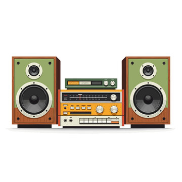 Vintage stereo system with speakers on white background