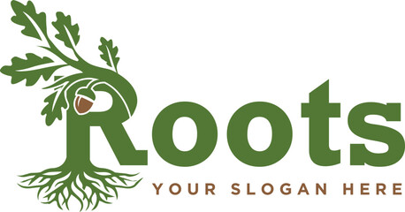 Letter R Oak Tree Logo Design, Abstract Roots and Acorn Icon for Nature and Eco Brand Vector © Masud