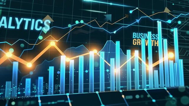 Dynamic visual representation of data analytics showcasing business growth through trending graphs and metrics.