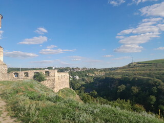 Fototapeta premium stone fortress wall under blue sky