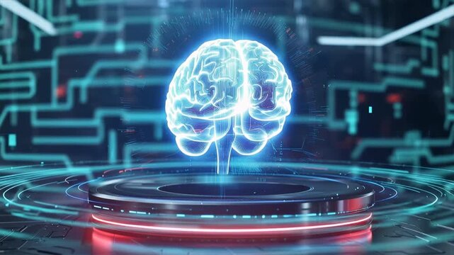 Futuristic digital representation of a brain, showcases technology and artificial intelligence concepts.