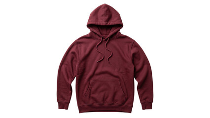 Burgundy hoodie template isolated on transparent background with hood and front pocket for apparel design display mockup maroon sweatshirt casual streetwear clothing garment top front view © ATIQULISLAM