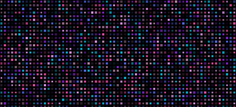 Purple disco party seamless pattern. Circle sequin mosaic texture background. Abstract shining colorful halftone wallpaper. Pop up comic glitter sparkles backdrop. Retro vector design template