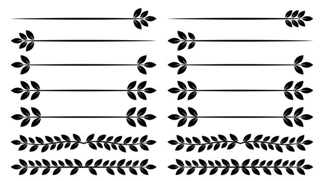 Elegant black laurel border ornaments featuring leafy horizontal lines for invitations, cards, and decorative design accents.