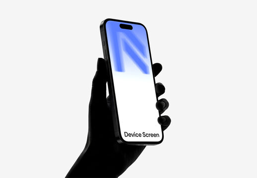 Hand Holding Smartphone Mockup with Screen on White Background