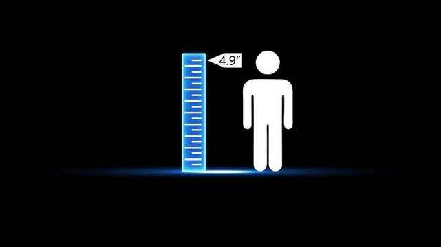 Digital human height measurement infographic with glowing ruler animation