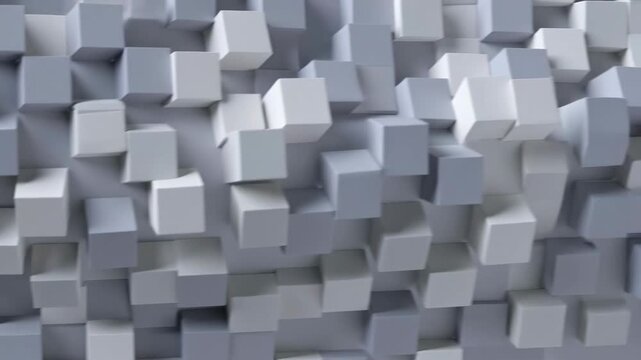 Abstract cubes arranged in a stepped geometric layout on a soft gray background, concept of modern structure and depth