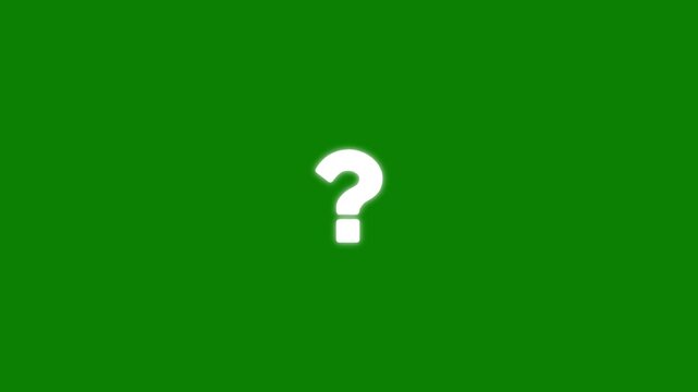 Glowing white question mark symbol on green screen background
