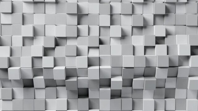 Abstract arrangement of white cubes shown in minimalistic style on monochrome background, concept of structure
