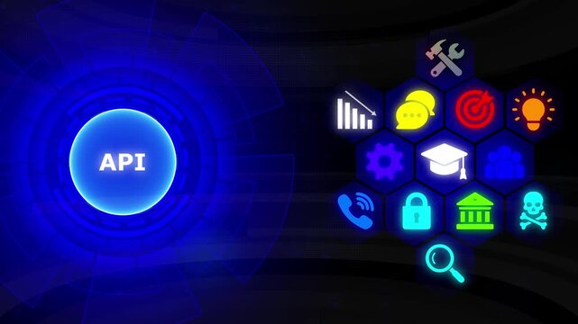 Api integration and digital network connectivity concept animation