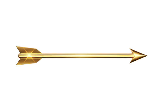 Golden arrow pointing to the right with feathers isolated on transparent background