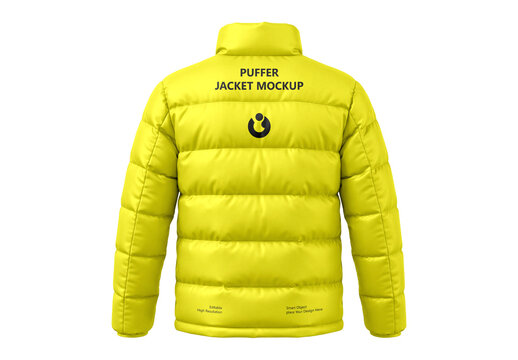 Yellow Puffer Jacket Mockup Back View