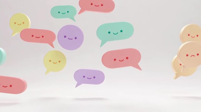 Smiling pastel speech bubbles in minimal style on a clean white background symbolizing communication positivity