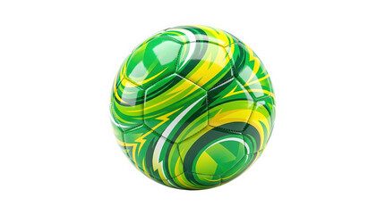 Obraz premium Vibrant green and yellow soccer ball with swirling pattern isolated on transparent background