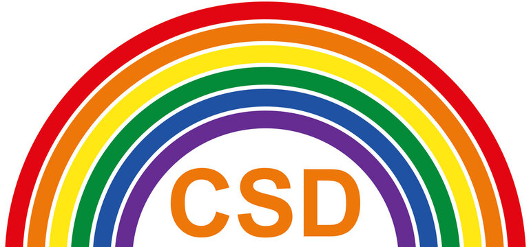 CSD Regenbogen mit Schriftzug auf transparentem Hintergrund &ndash; Symbol f&uuml;r Vielfalt, Pride und LGBTQ Gemeinschaft