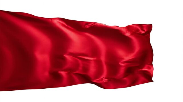 Red Silk Fabric Wave Floating on White Background, Elegant Satin Luxury Textile