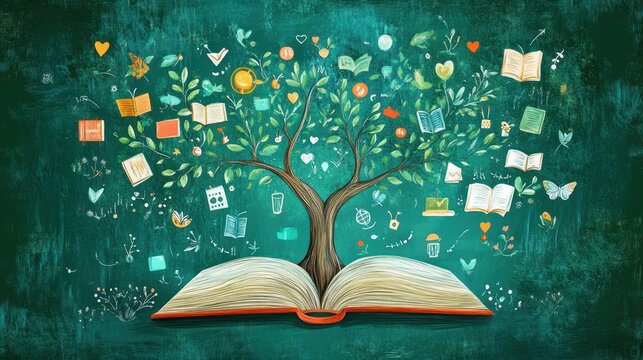 Open Book with Knowledge Tree, Learning, Imagination, Education, Creativity