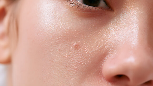 Close-up portrait of a young person with skin imperfections on their face