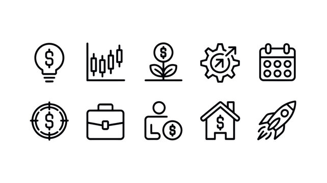 Minimalist business and finance line icons vector set for web app design
