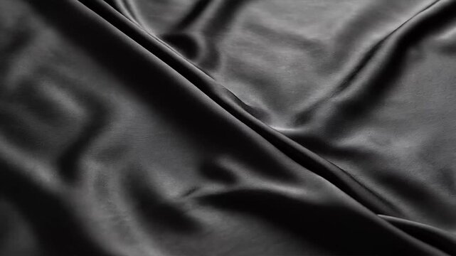 Elegant Black Silk Fabric Background Smooth Wavy Satin Texture Luxury Drapery