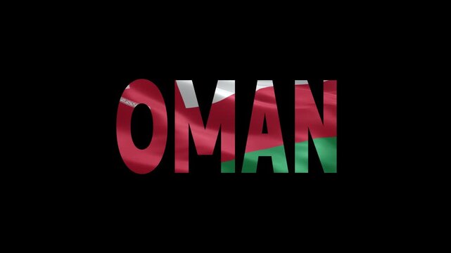 Oman country name in bold 3D letters with national flag colors on black background