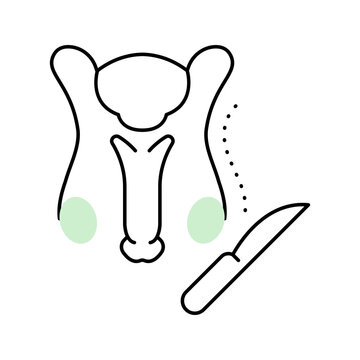 Penis amputation icon. Healthcare and urology line symbol. Color.