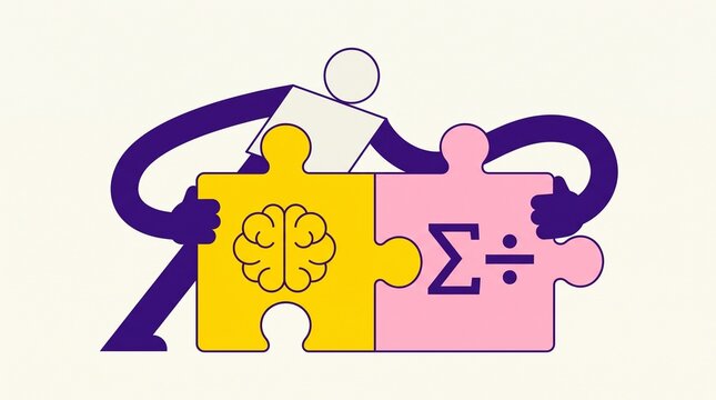 Artificial Intelligence and Problem Solving Concept with Brain and Math Puzzle